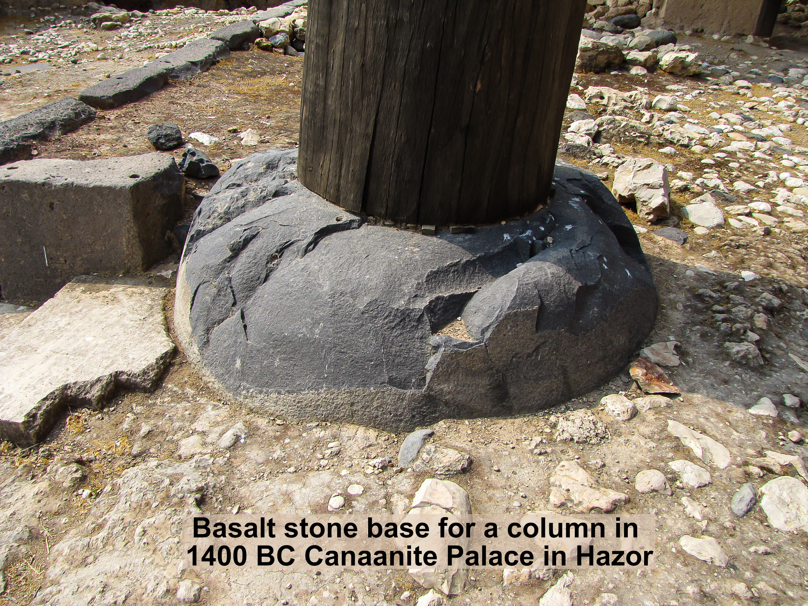 Basalt stone pillar base for Canaanite Temple at Hazor