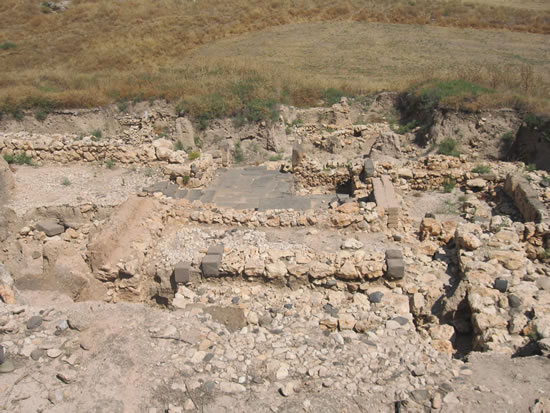A picture of the remains of the Canaanite palace in Hazor that Joshua burnt.  This palace sets on the upper part of the city.  On the top side of the picture extends a very large lower city that held many buildings and residences.