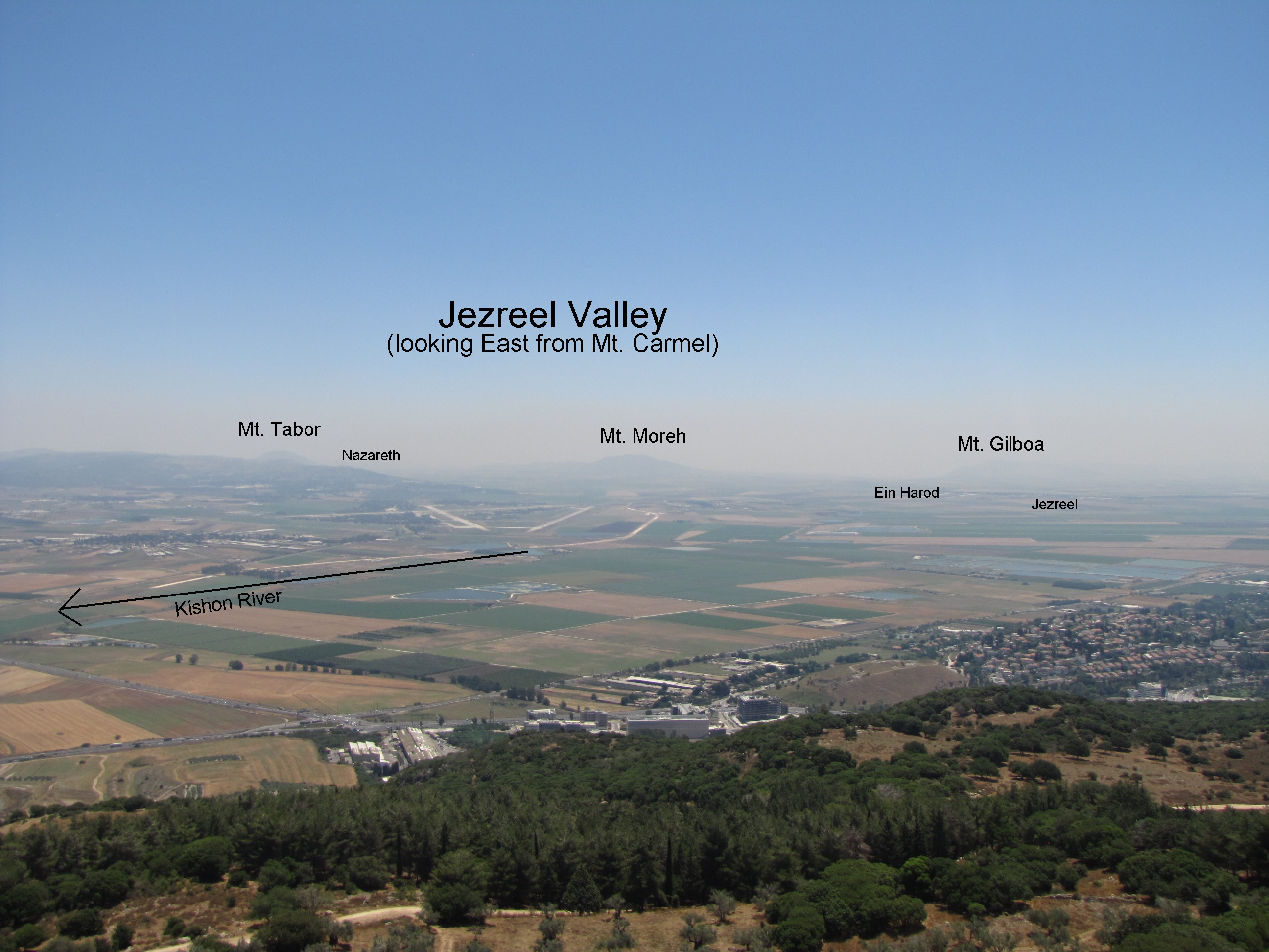 Jezreel Valley from Mount Carmel - labeled