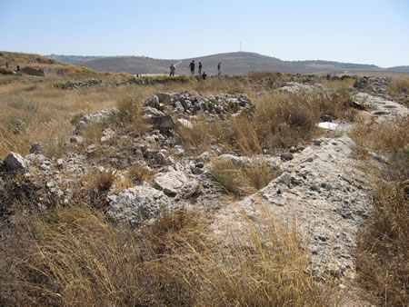 This is the east wall that would have had a gate.  I am looking from the north side across the east wall.  The tabernacle would have been to the right.  That is where the outer court would have been and where the altar of burnt offering would have been set.  To the left is the area outside the tabernacle gate.  Eli would have been sitting in this area when he heard that the ark had been taken captive by  the Philistines.