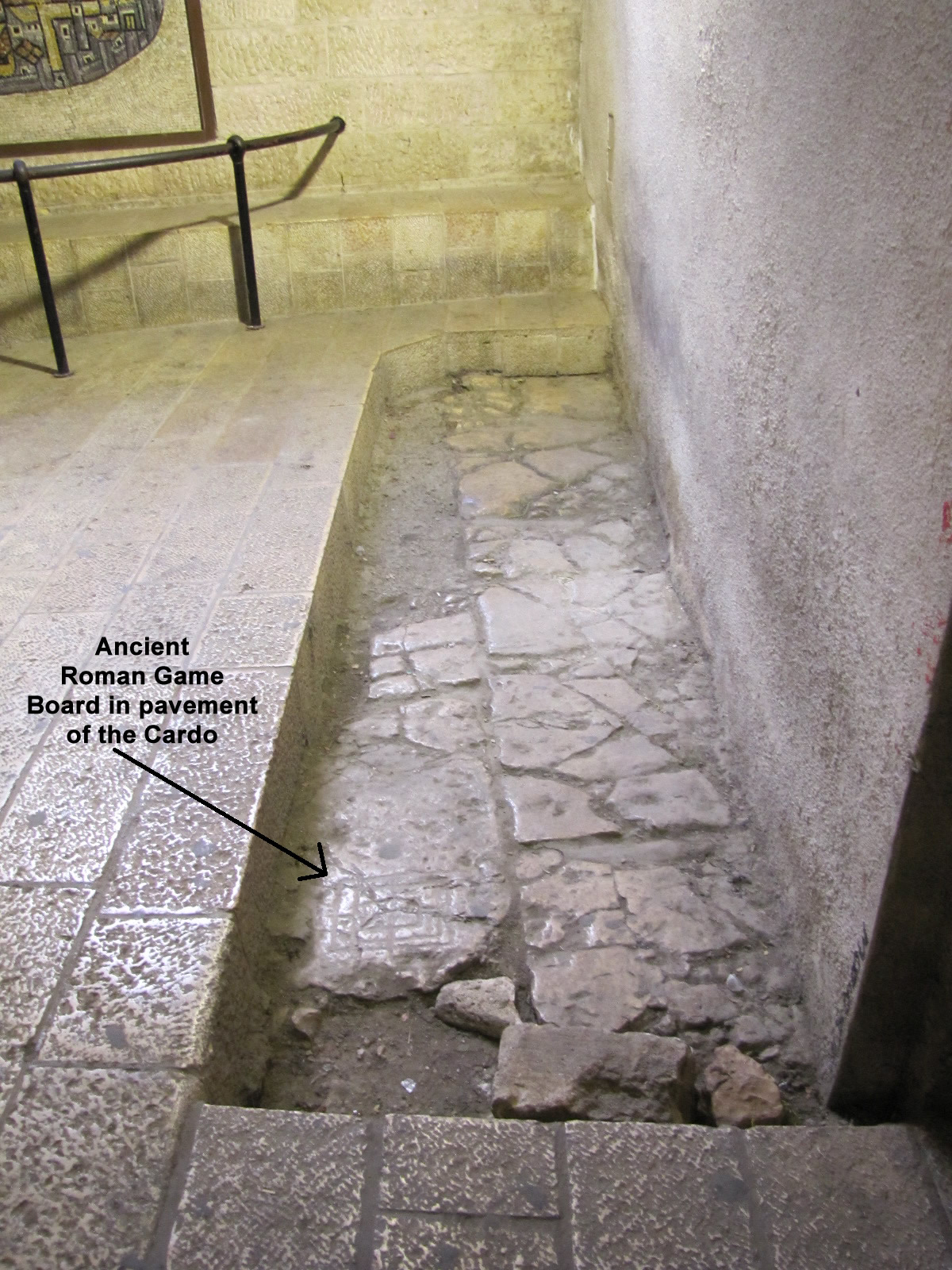 Roman game board cut into Cardo pavement in Jerusalem
