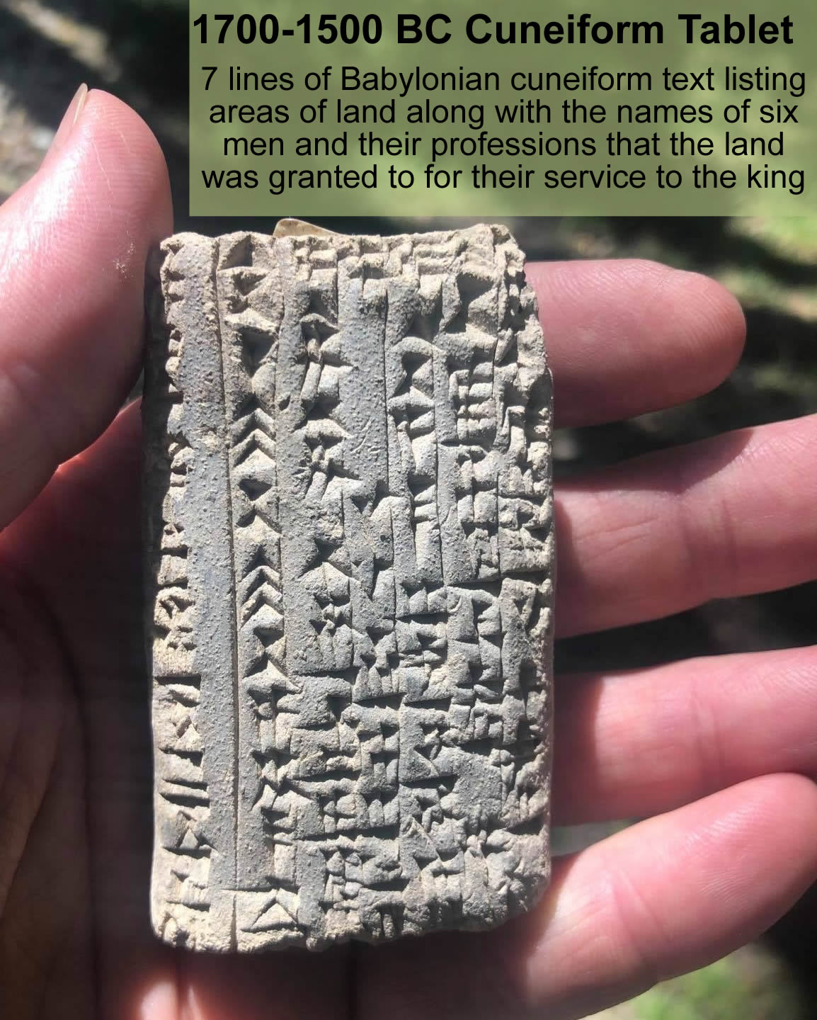 1700-1500 BC Cuneiform tablet with seven lines of Babylonian cuneiform text