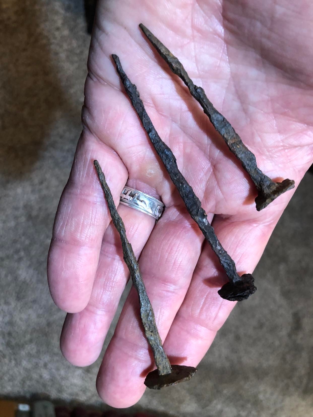 iron nails, 3, three Roman spikes from first century, crucifixion