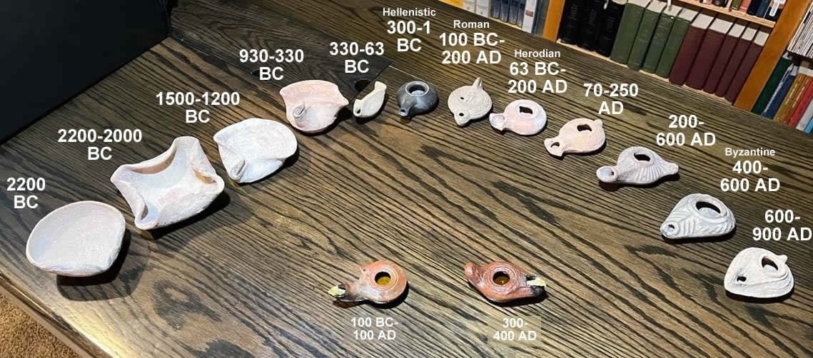 ancient oil lamps from 2200 BC - 900 AD