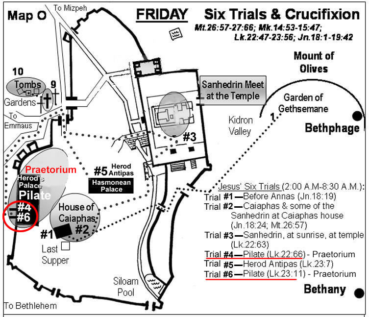 Pilate Judgment Seat Gabbatha Stone Pavement Praetorium Jesus Trial locations map Jerusalem