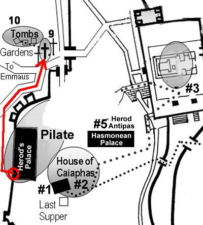 Pilate Judgment Seat Gabbatha Stone Pavement Praetorium Jesus Trial locations map Jerusalem