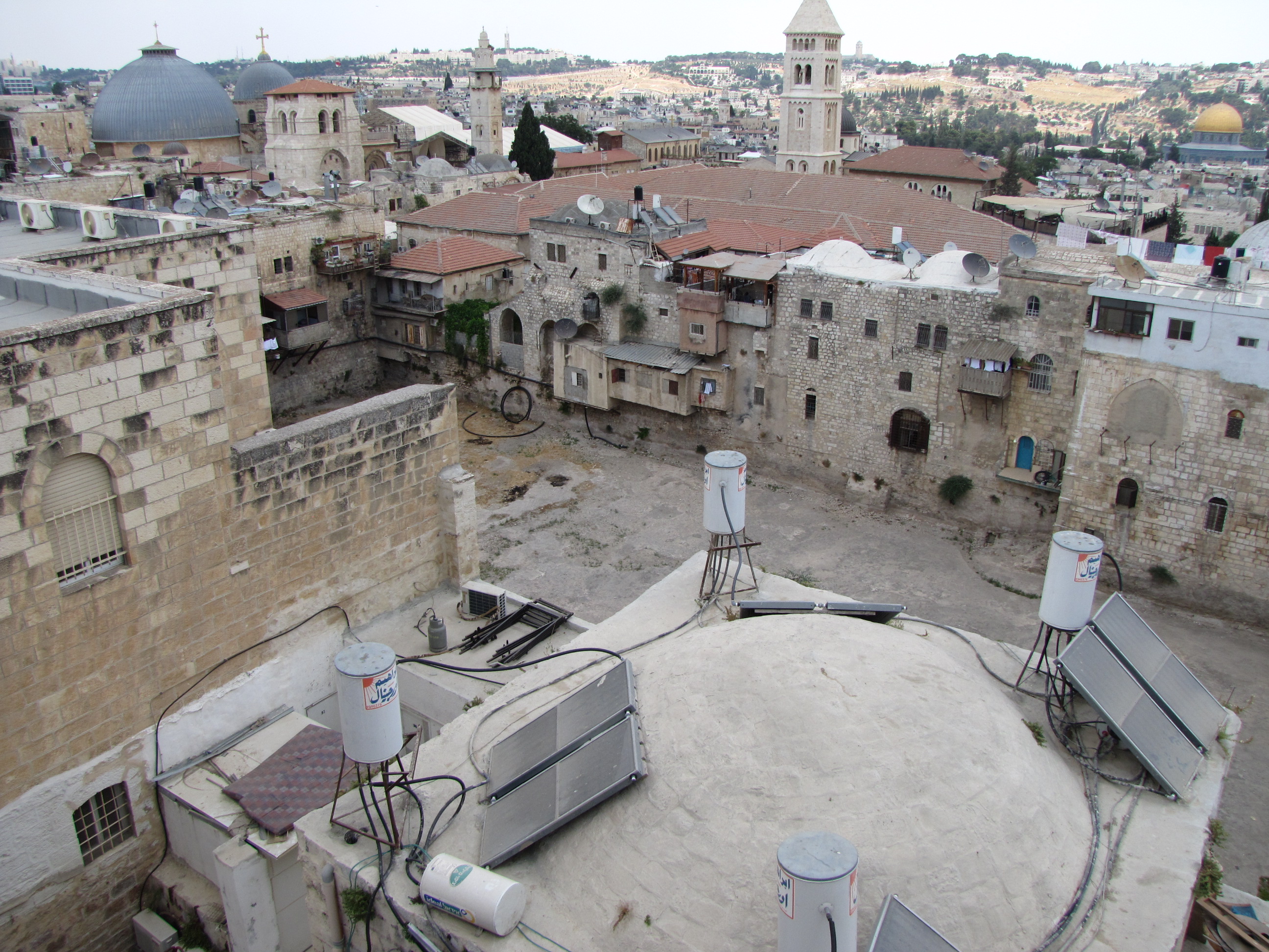 Hezekiah's Pool with Church of Holy Sephelchur in the background; taken from Petra Hotel