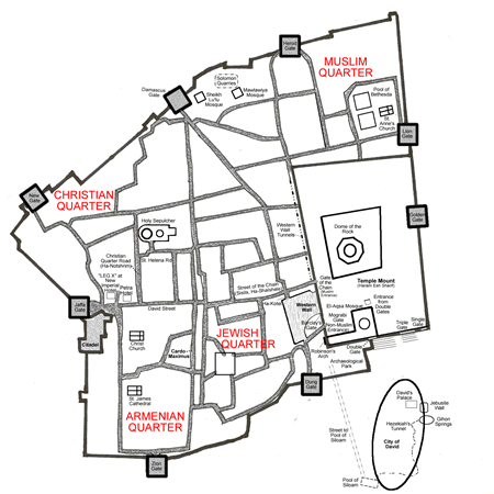 Map of Jerusalem - quarters
