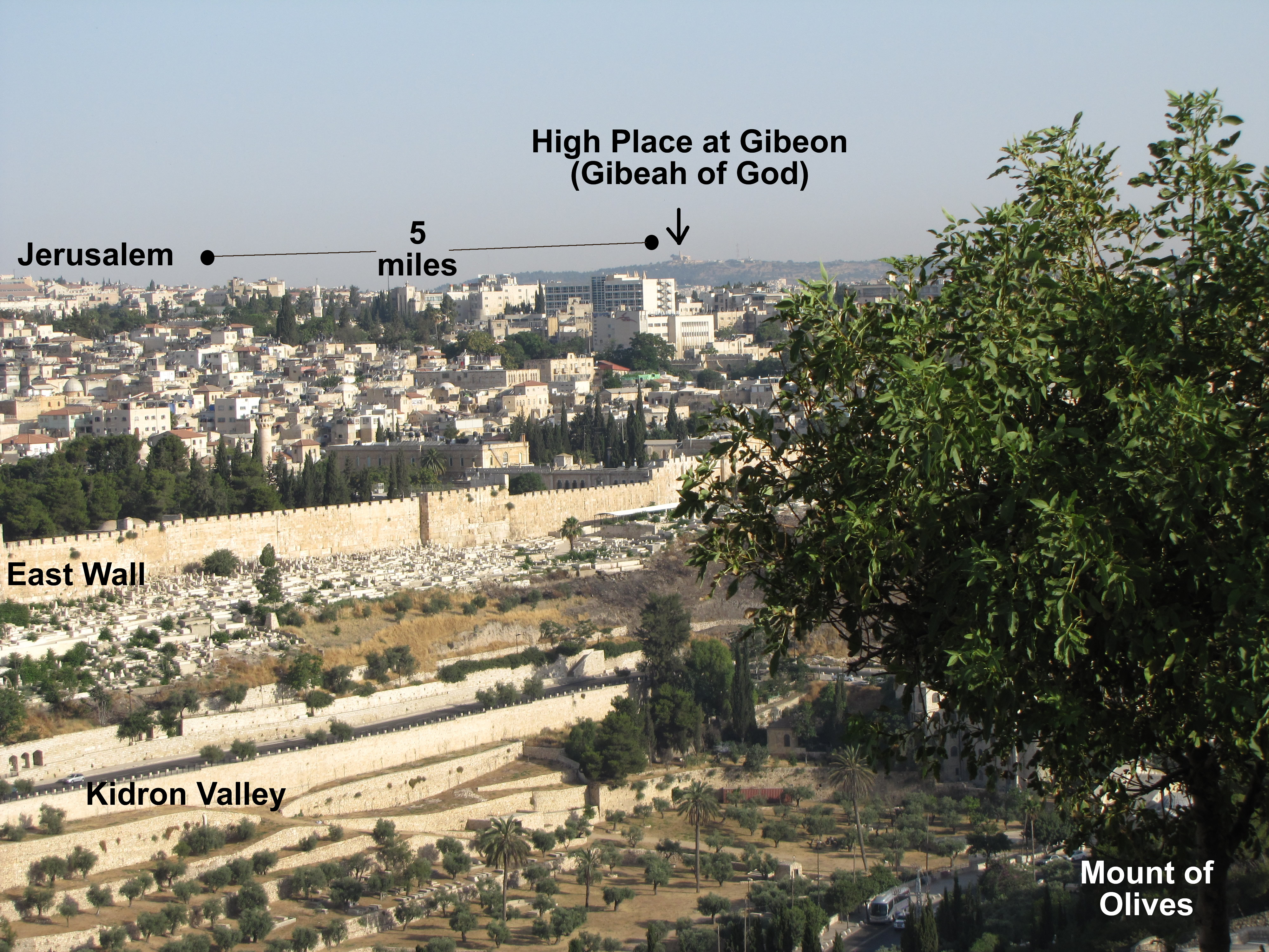 Looking NW from the third summit on the Mount of Olives at the High Place  of Gibeon or Gibeah of God