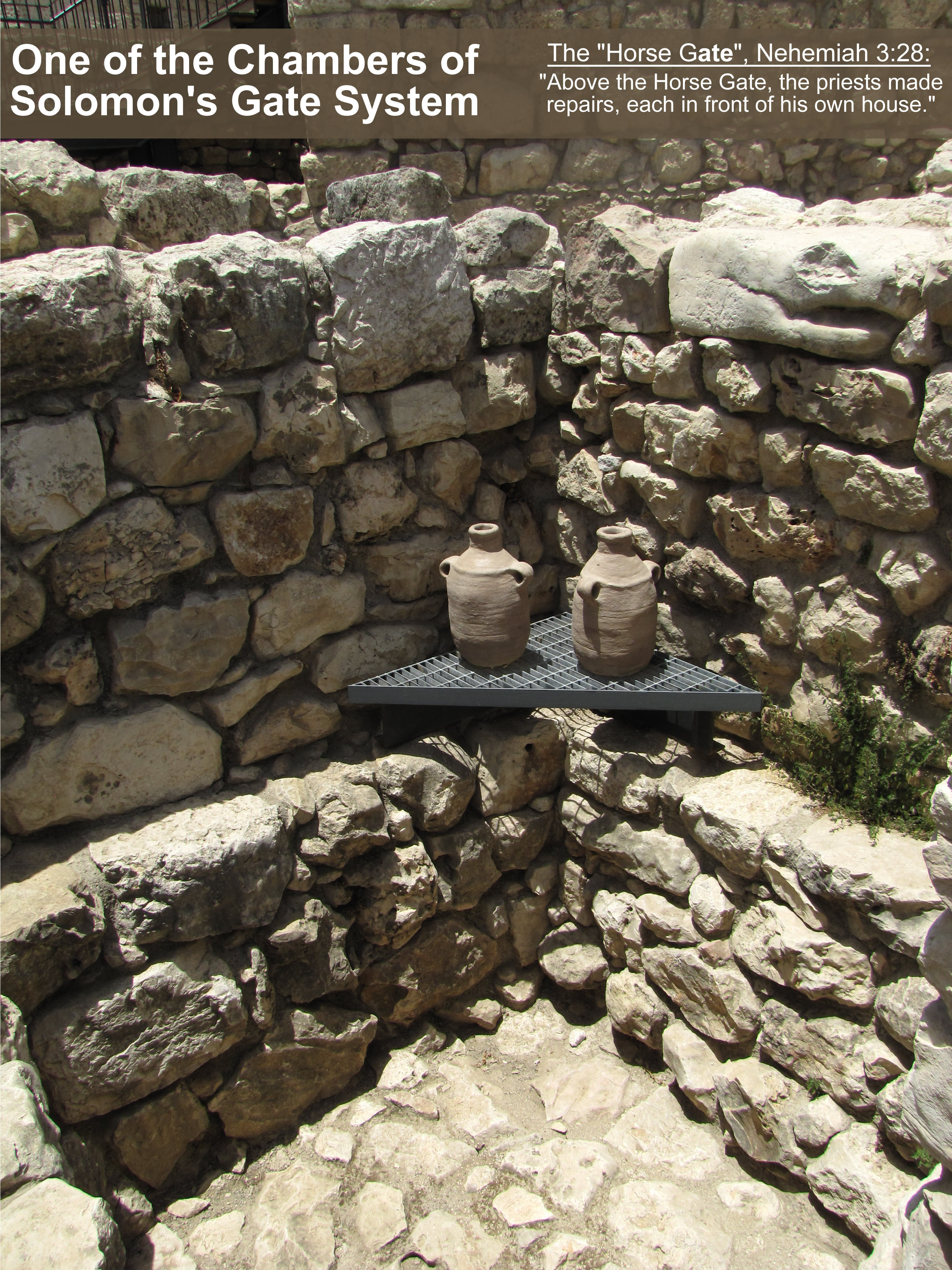 inside one of the four chambers of Solomn's gate system on the Ophel, Water Chamber with water jugs