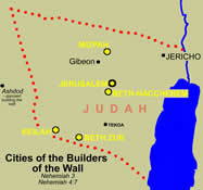Nehemiah 3; 4:7 - Cities of the Builders of the wall