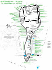 Nehemiah Wall Map – LOCATION OF LABORERS and their PORTION of wall Nehemiah 3, sections of rebuilt wall