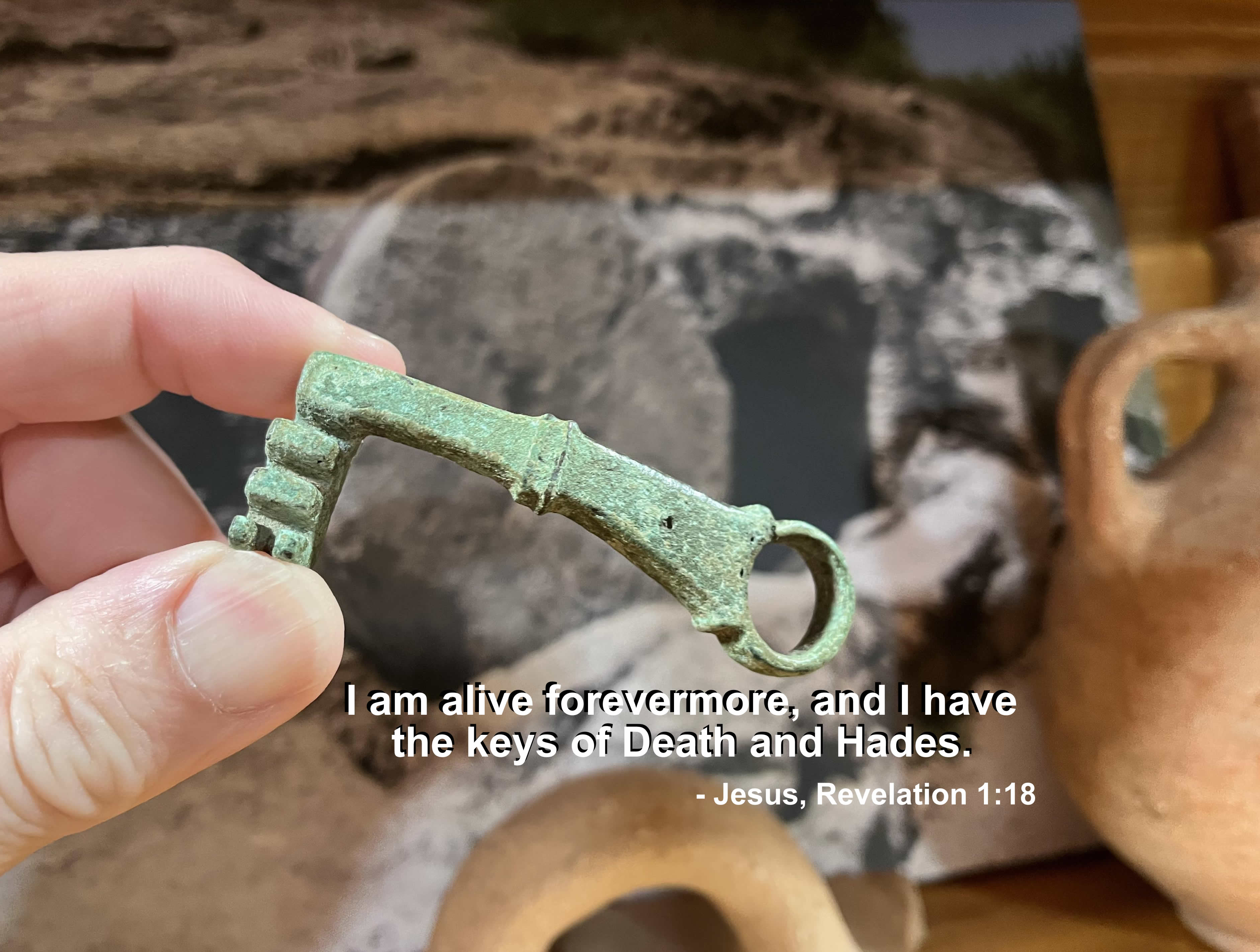 1 250 AD Roman Key four tooth mechanism cast tin lead alloy 30 Tomb Text Rev 1 18 inscription FULL