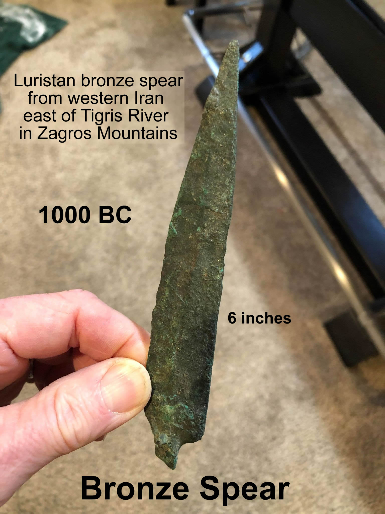 1000 BC Bronze Spearhead 2 side one with text