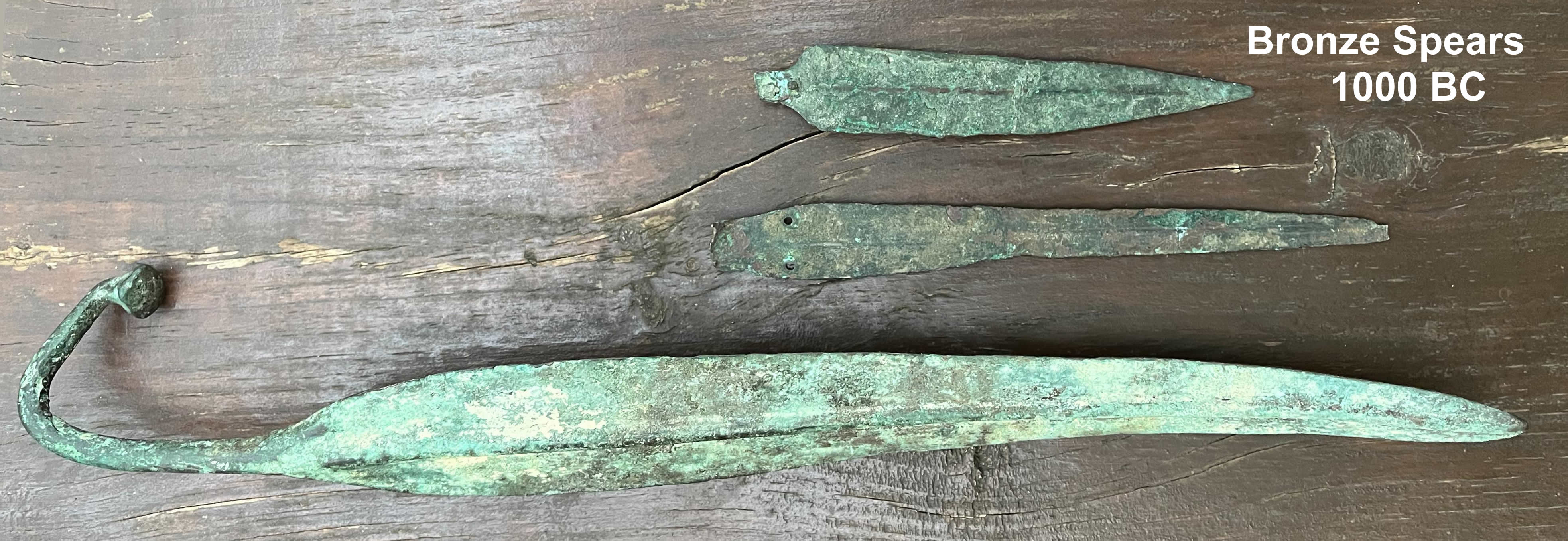 Group 1000 BC Three Bronze Spears on table